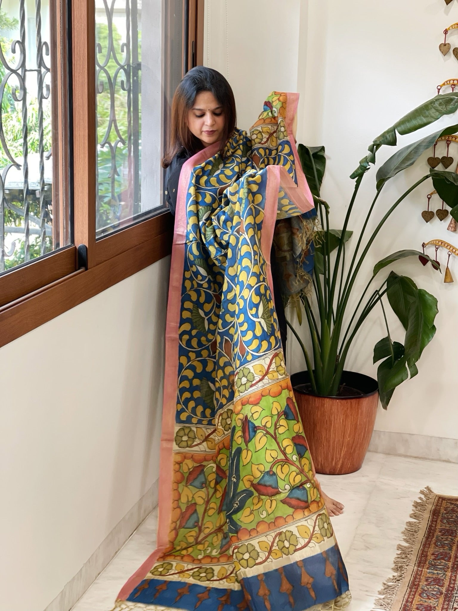 Handpainted Kalamkari Dupatta in Chanderi Silk - Masakalee