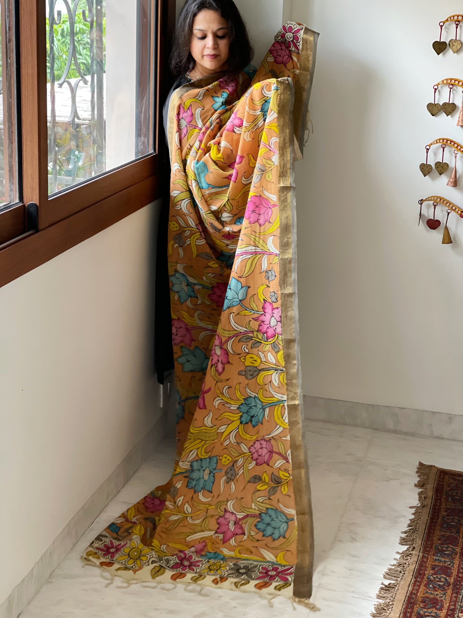 Handpainted Kalamkari Dupatta in Chanderi Silk - Masakalee