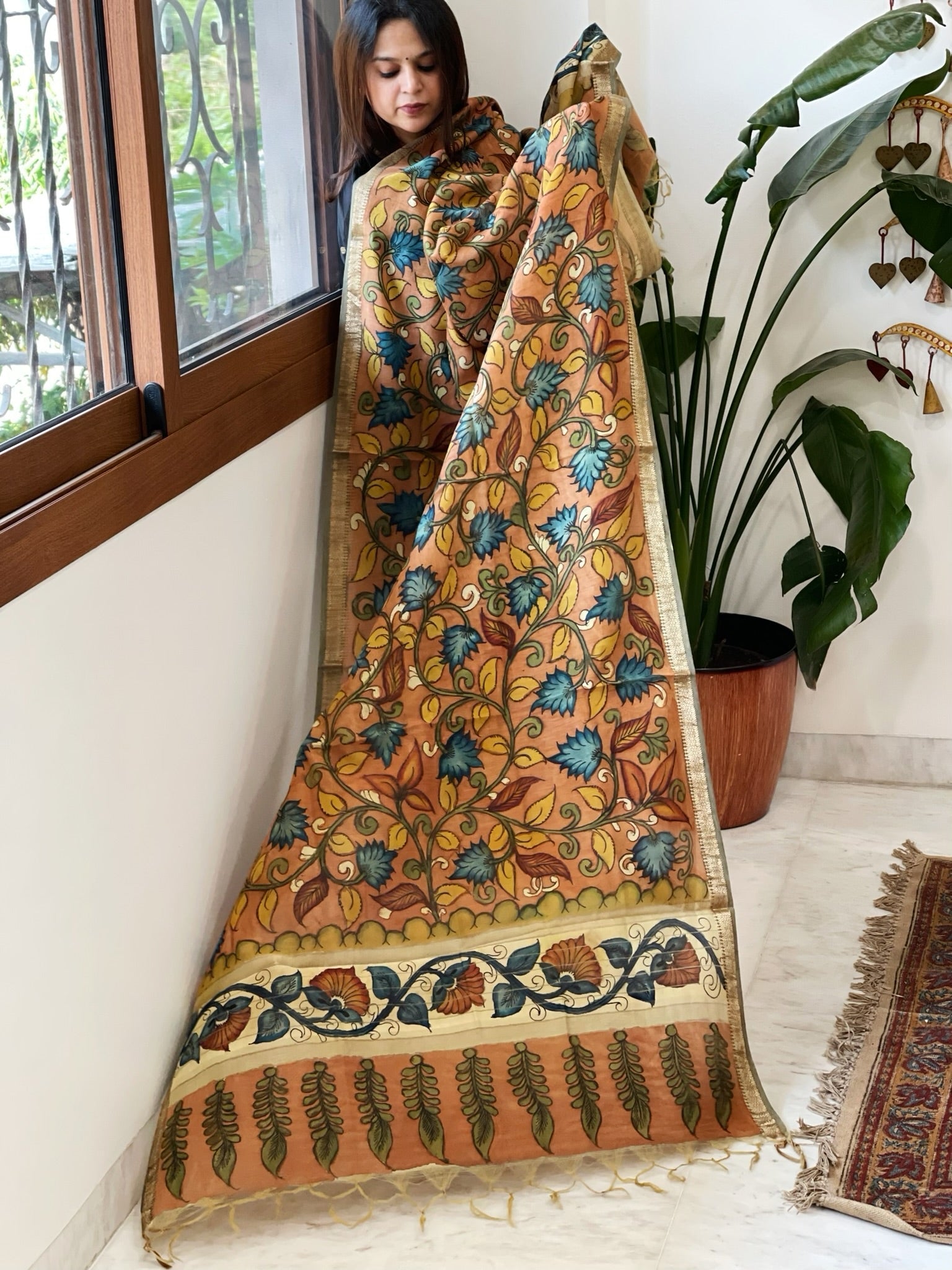 Handpainted Kalamkari Dupatta in Chanderi Silk - Masakalee