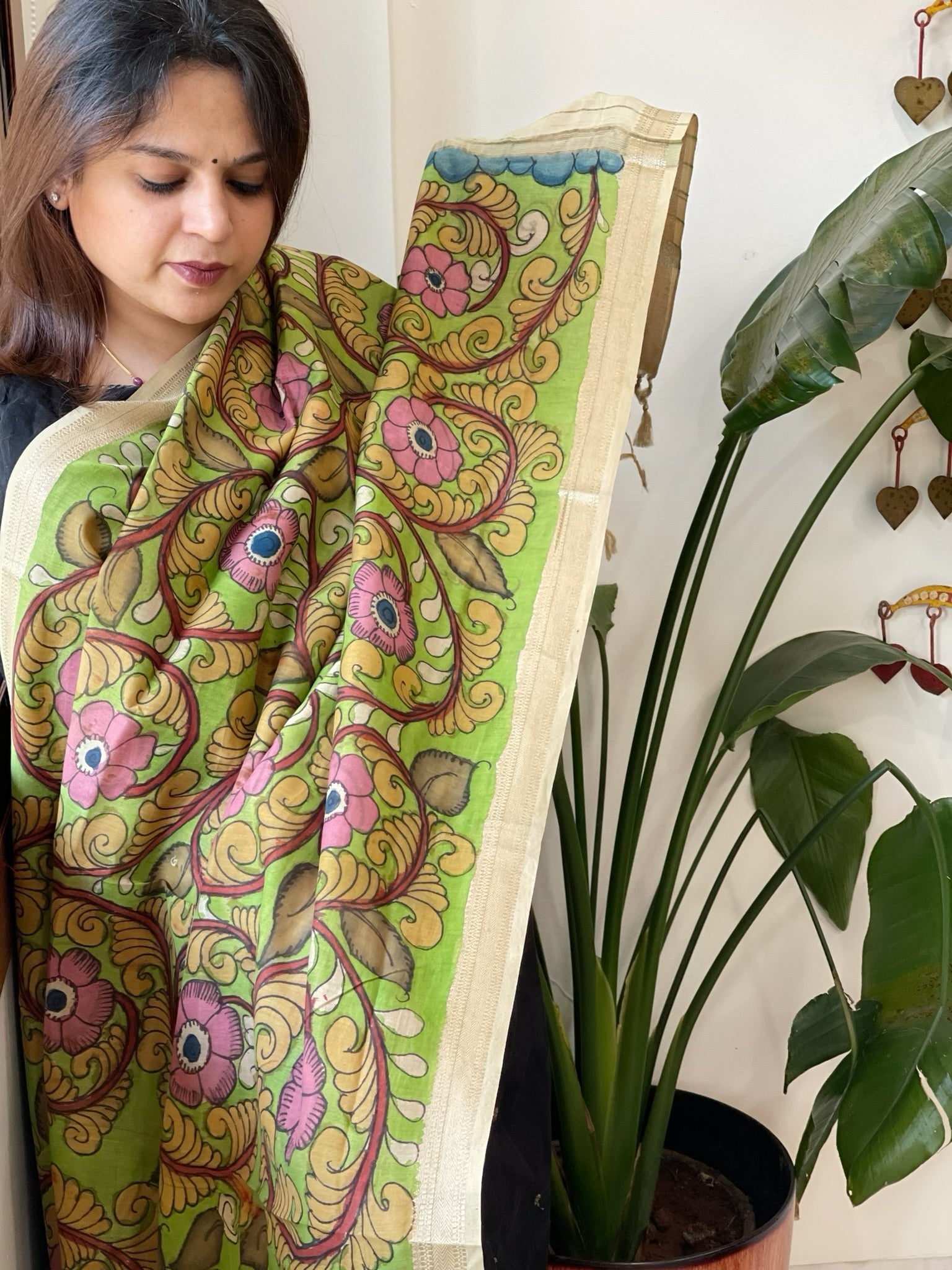 Handpainted Kalamkari Dupatta in Chanderi Silk - Masakalee