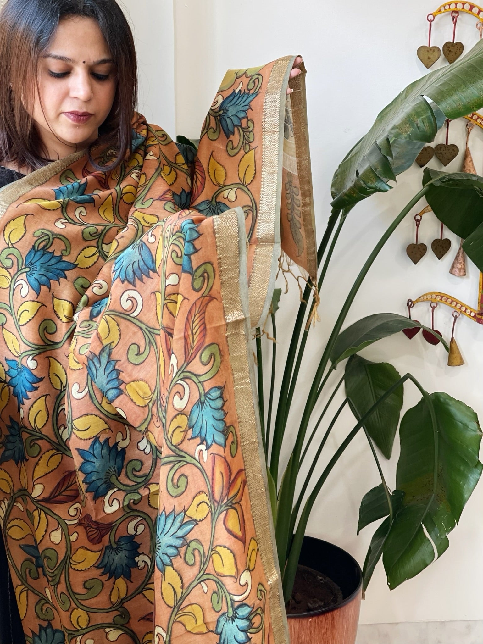 Handpainted Kalamkari Dupatta in Chanderi Silk - Masakalee