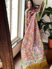 Handpainted Kalamkari Dupatta in Chanderi Silk - Masakalee