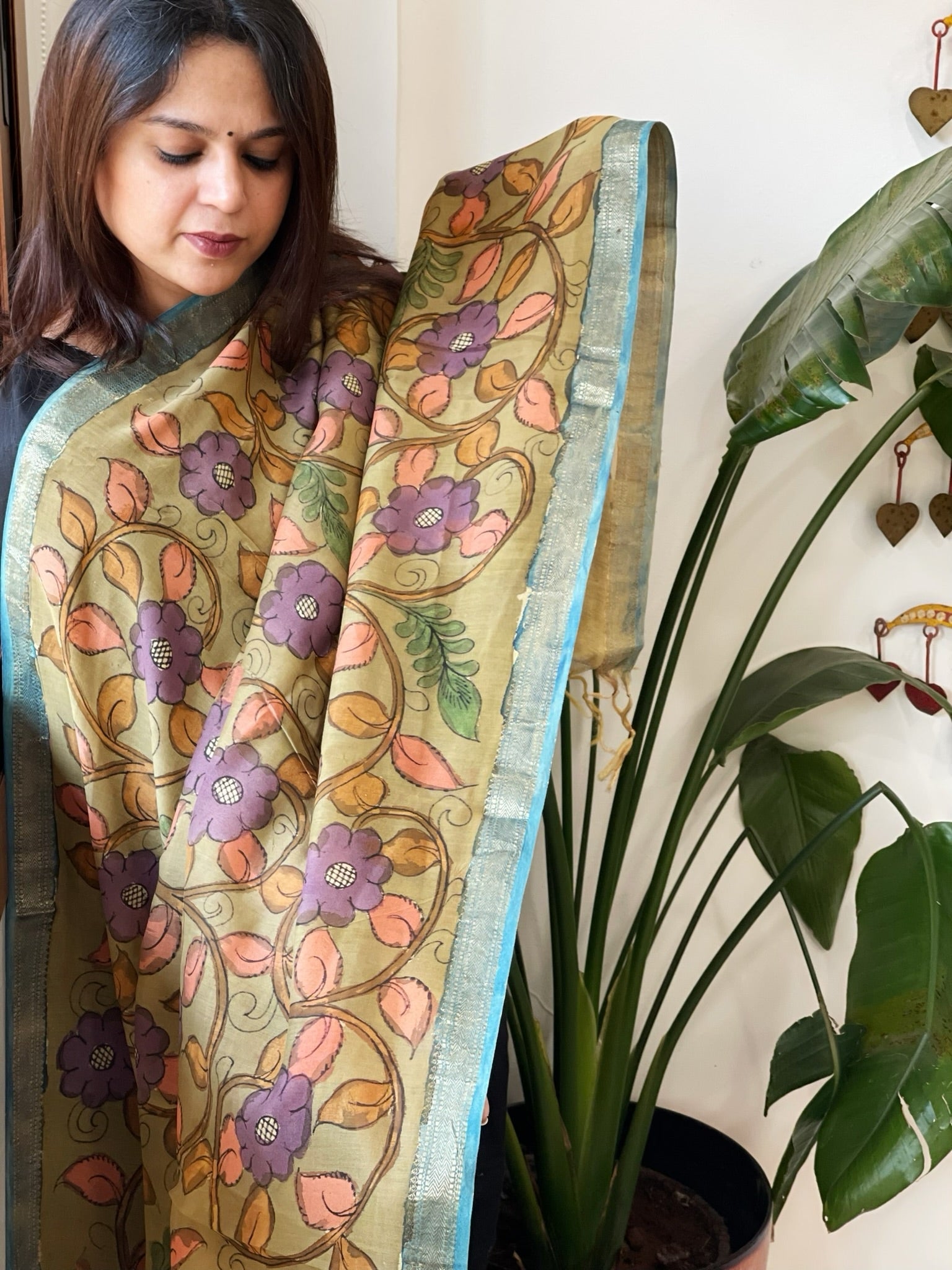 Handpainted Kalamkari Dupatta in Chanderi Silk - Masakalee