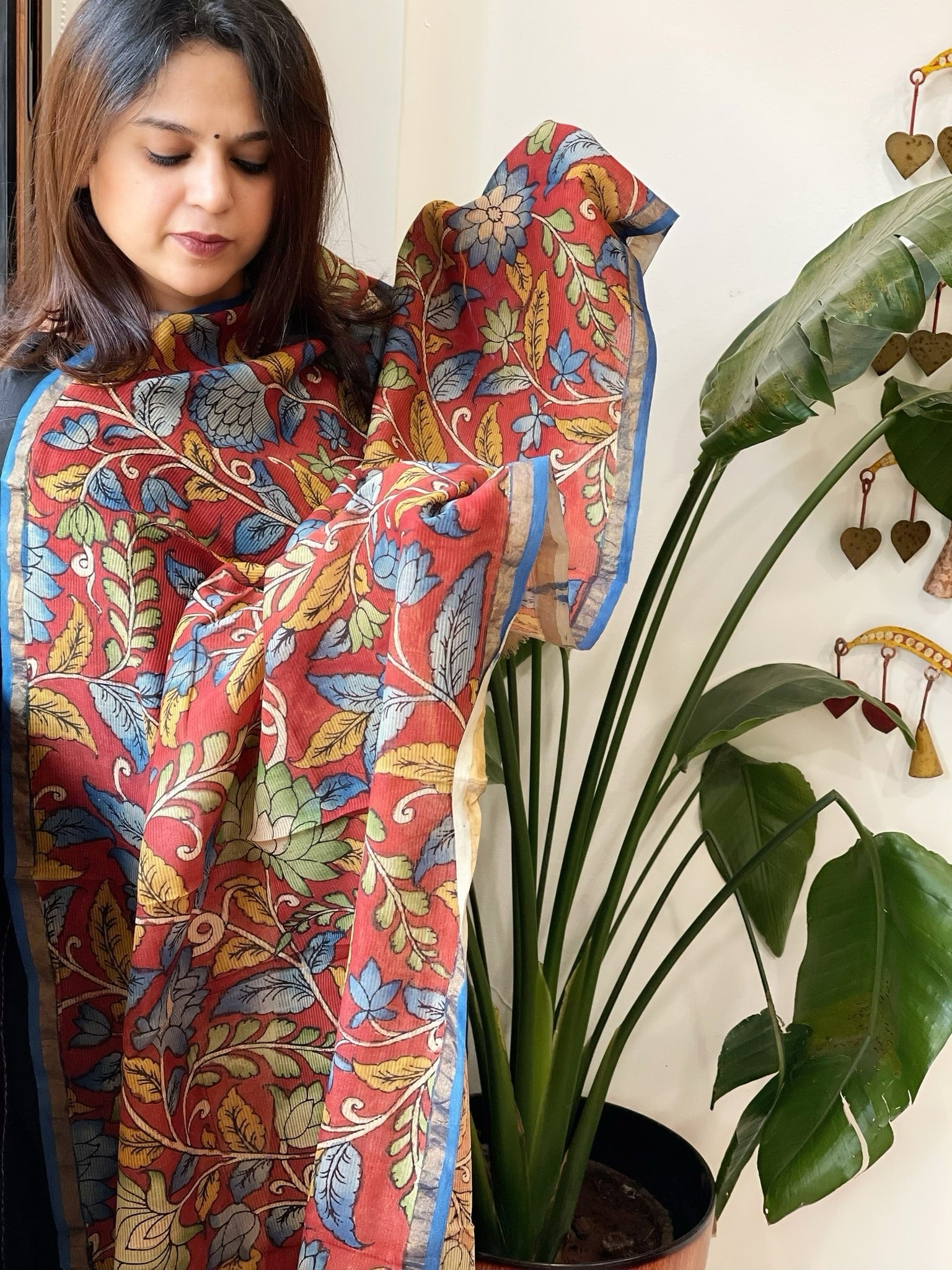 Handpainted Kalamkari Dupatta in Chanderi Silk - Masakalee