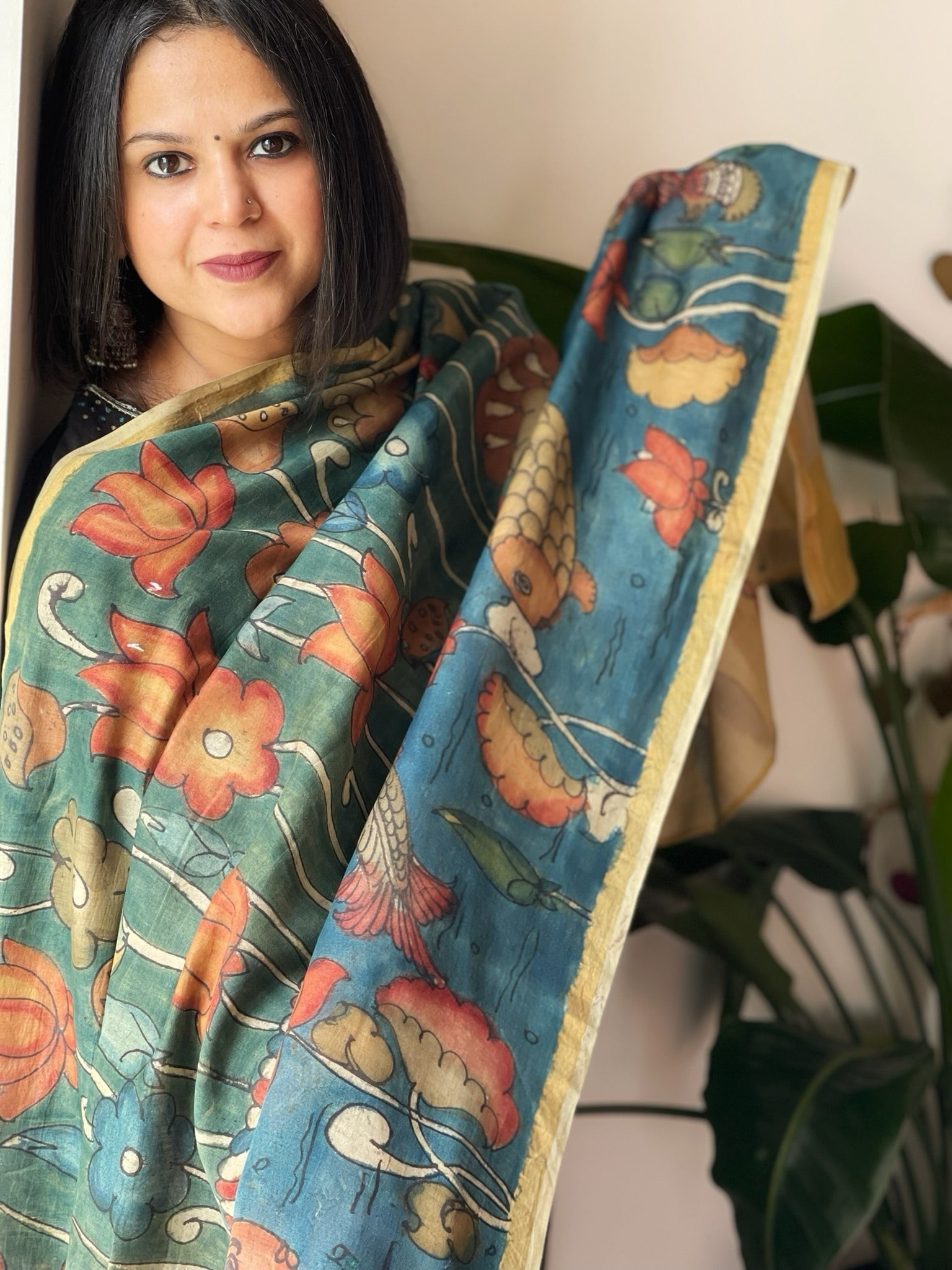 Handpainted Kalamkari Dupatta in Chanderi Silk - Masakalee
