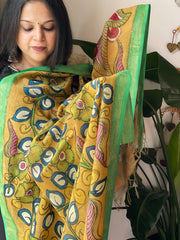 Handpainted Kalamkari Dupatta in Chanderi Silk - Masakalee