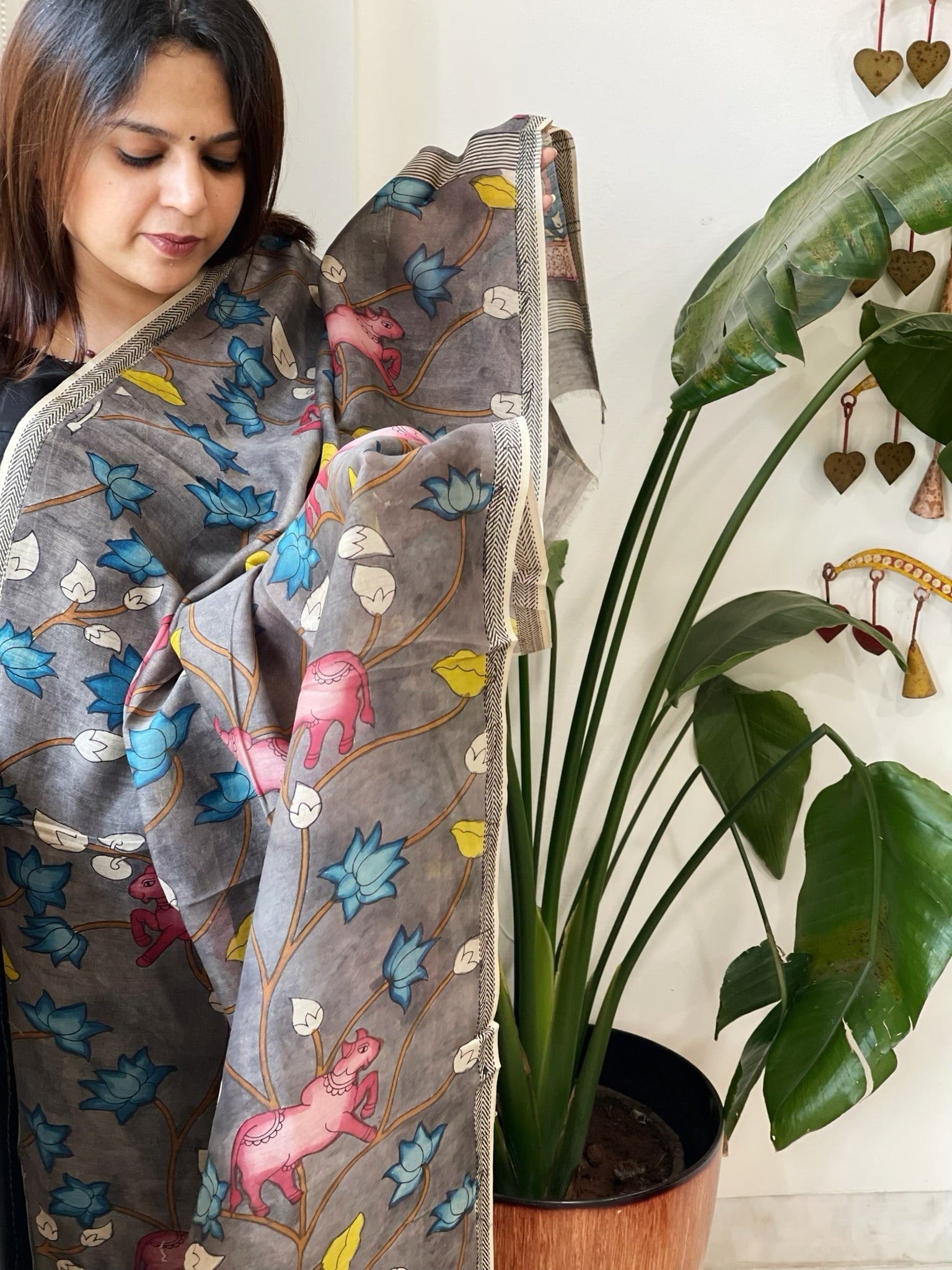 Handpainted Kalamkari Dupatta in Chanderi Silk - Masakalee