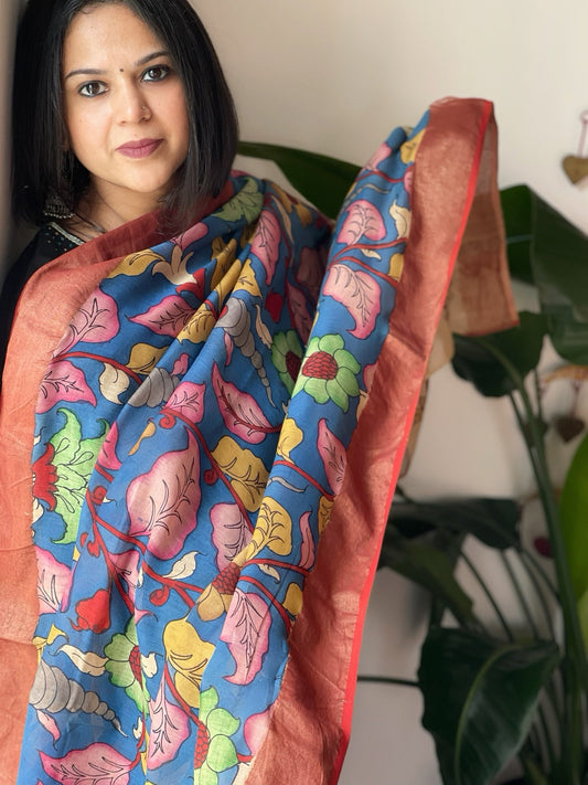 Handpainted Kalamkari Dupatta in Chanderi Silk - Masakalee