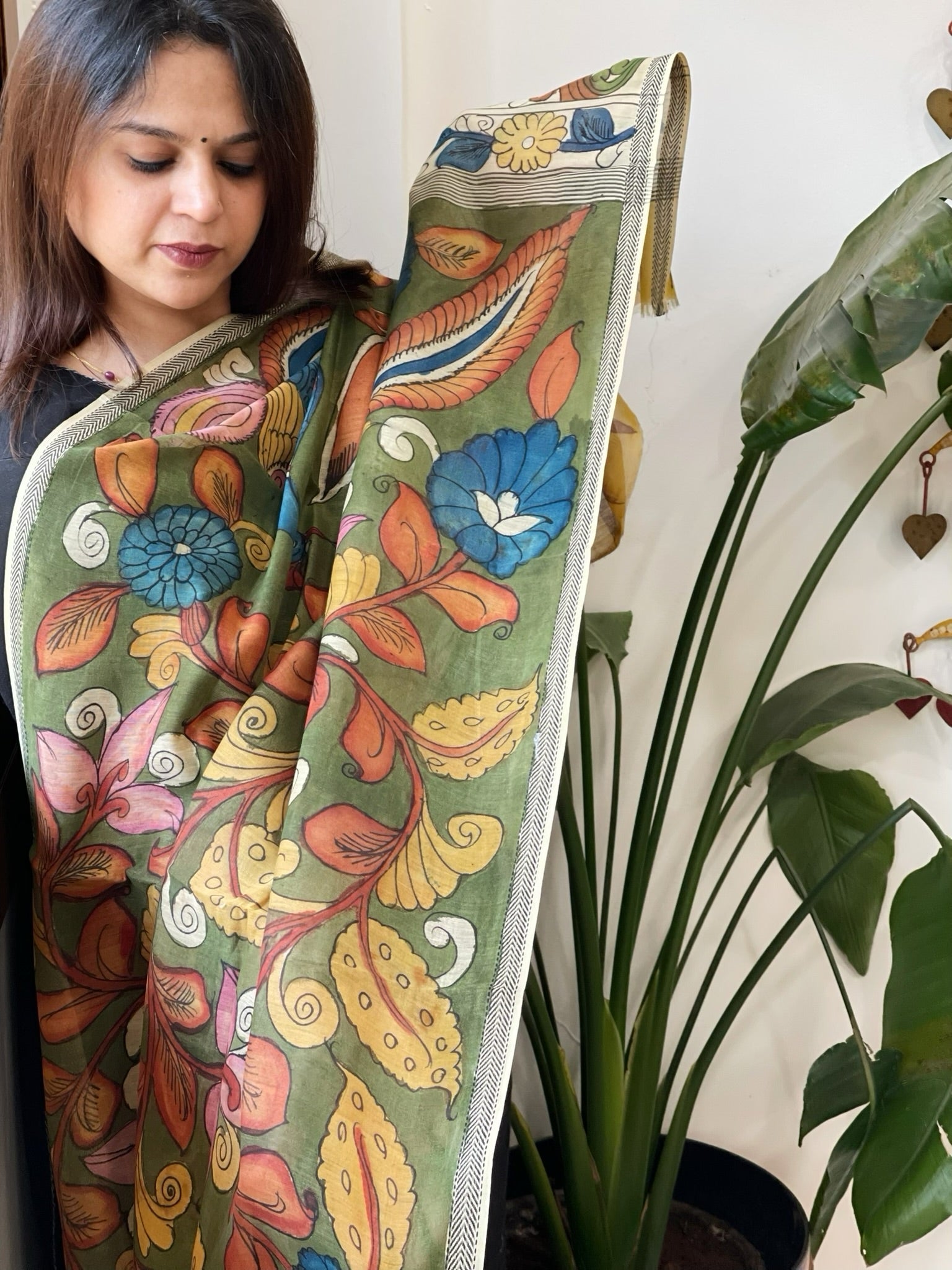 Handpainted Kalamkari Dupatta in Chanderi Silk - Masakalee