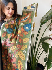 Handpainted Kalamkari Dupatta in Chanderi Silk - Masakalee