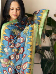 Handpainted Kalamkari Dupatta in Chanderi Silk - Masakalee