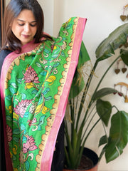 Handpainted Kalamkari Dupatta in Chanderi Silk - Masakalee