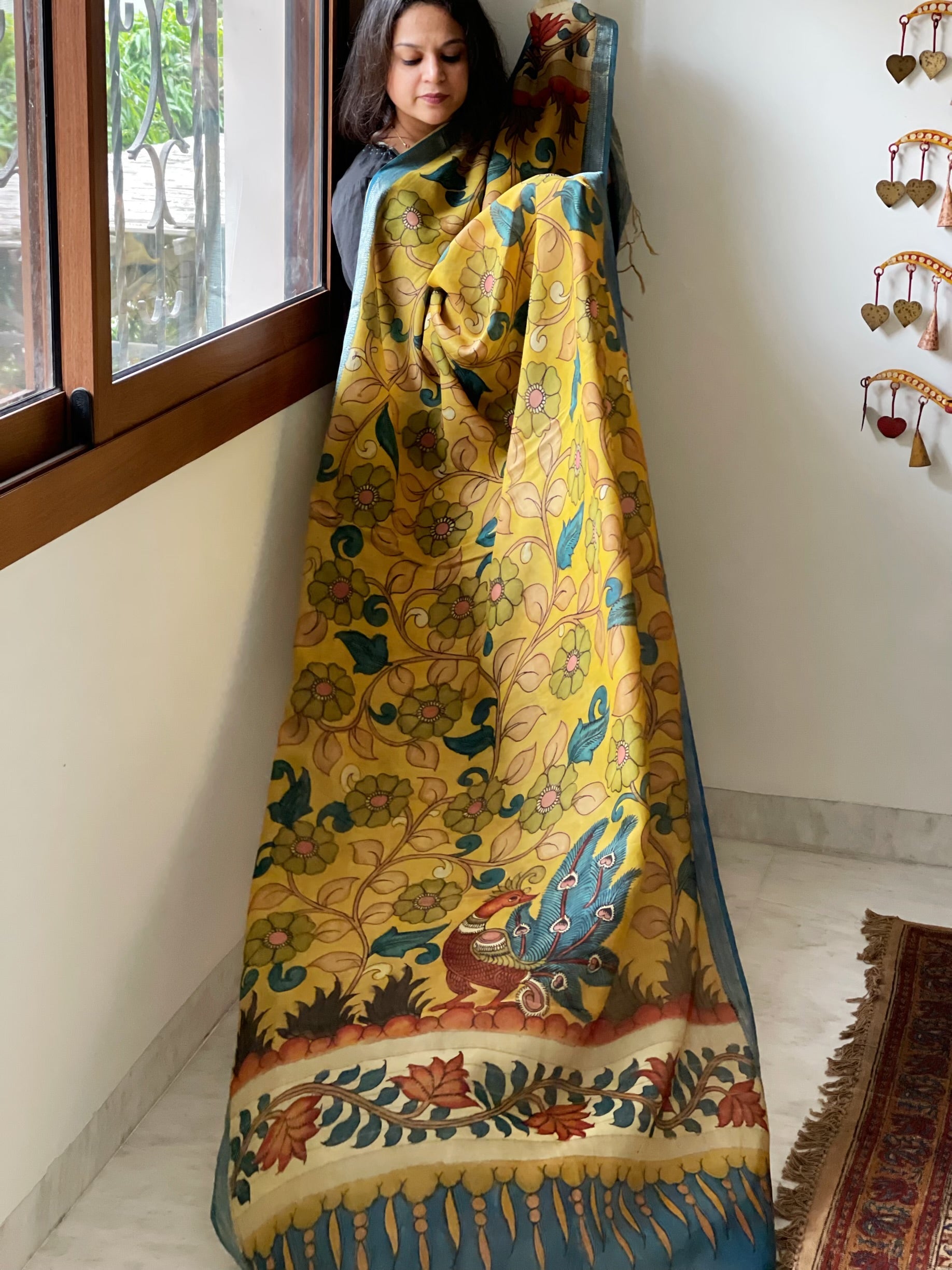 Handpainted Kalamkari Dupatta in Chanderi Silk - Masakalee