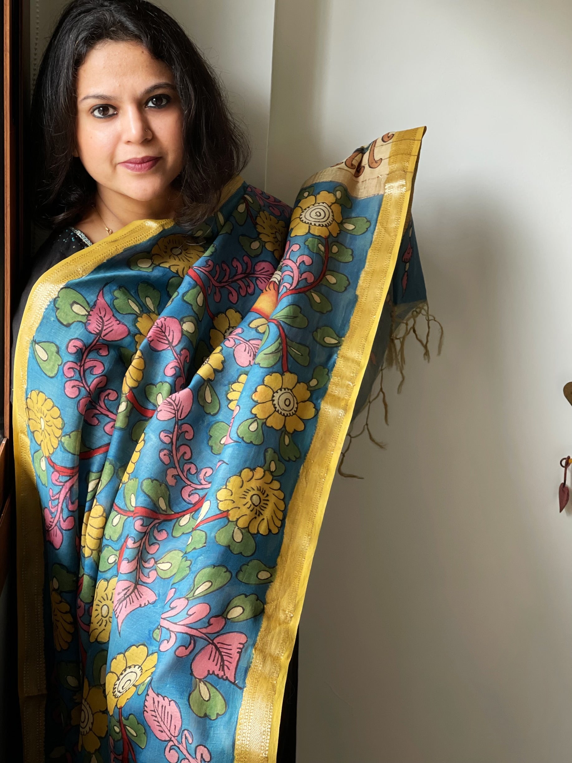 Handpainted Kalamkari Dupatta in Chanderi Silk - Masakalee