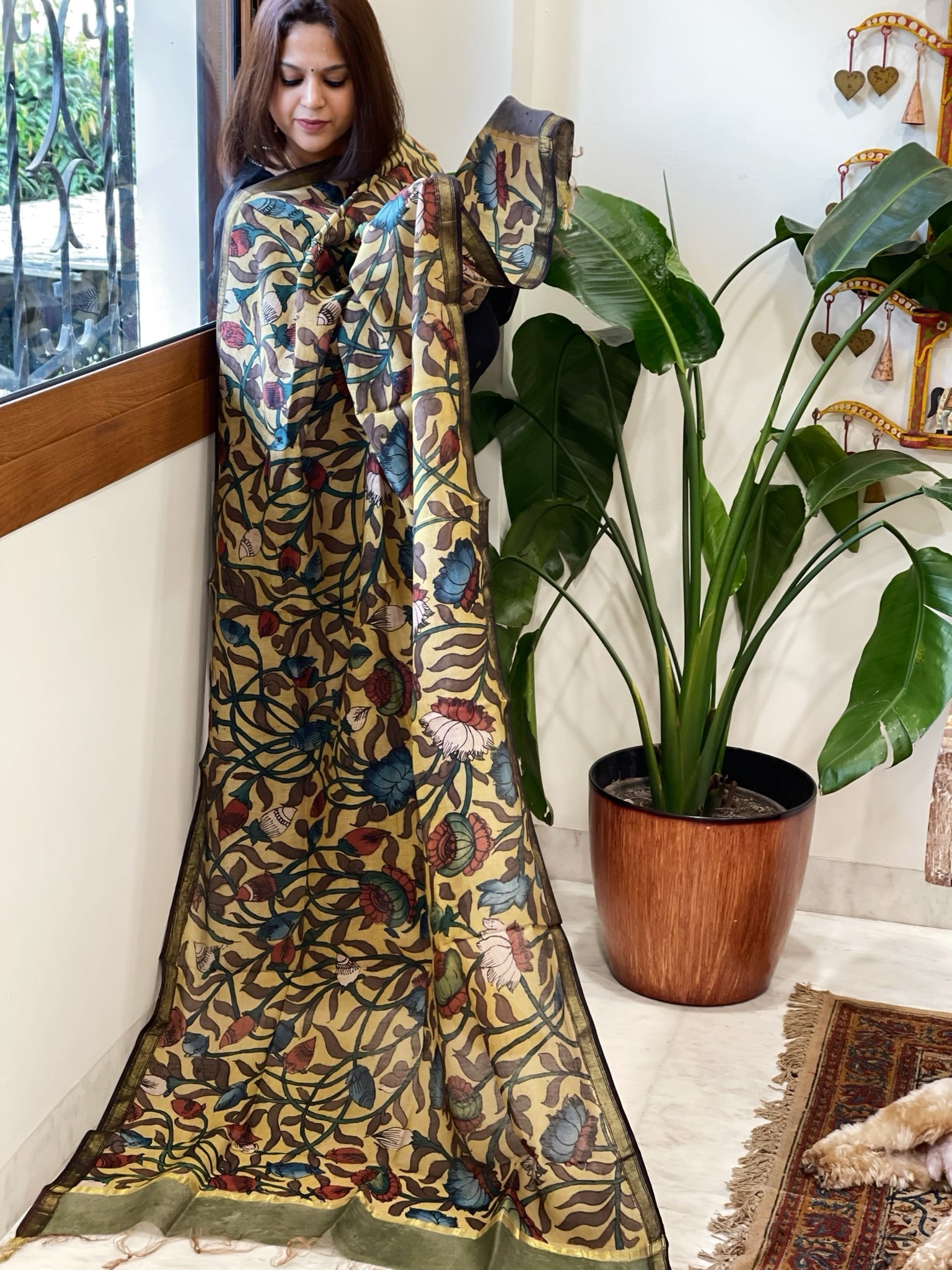 Handpainted Kalamkari Dupatta in Chanderi Silk - Masakalee