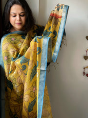 Handpainted Kalamkari Dupatta in Chanderi Silk - Masakalee