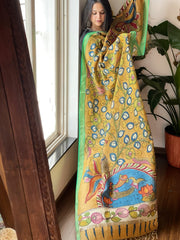 Handpainted Kalamkari Dupatta in Chanderi Silk - Masakalee