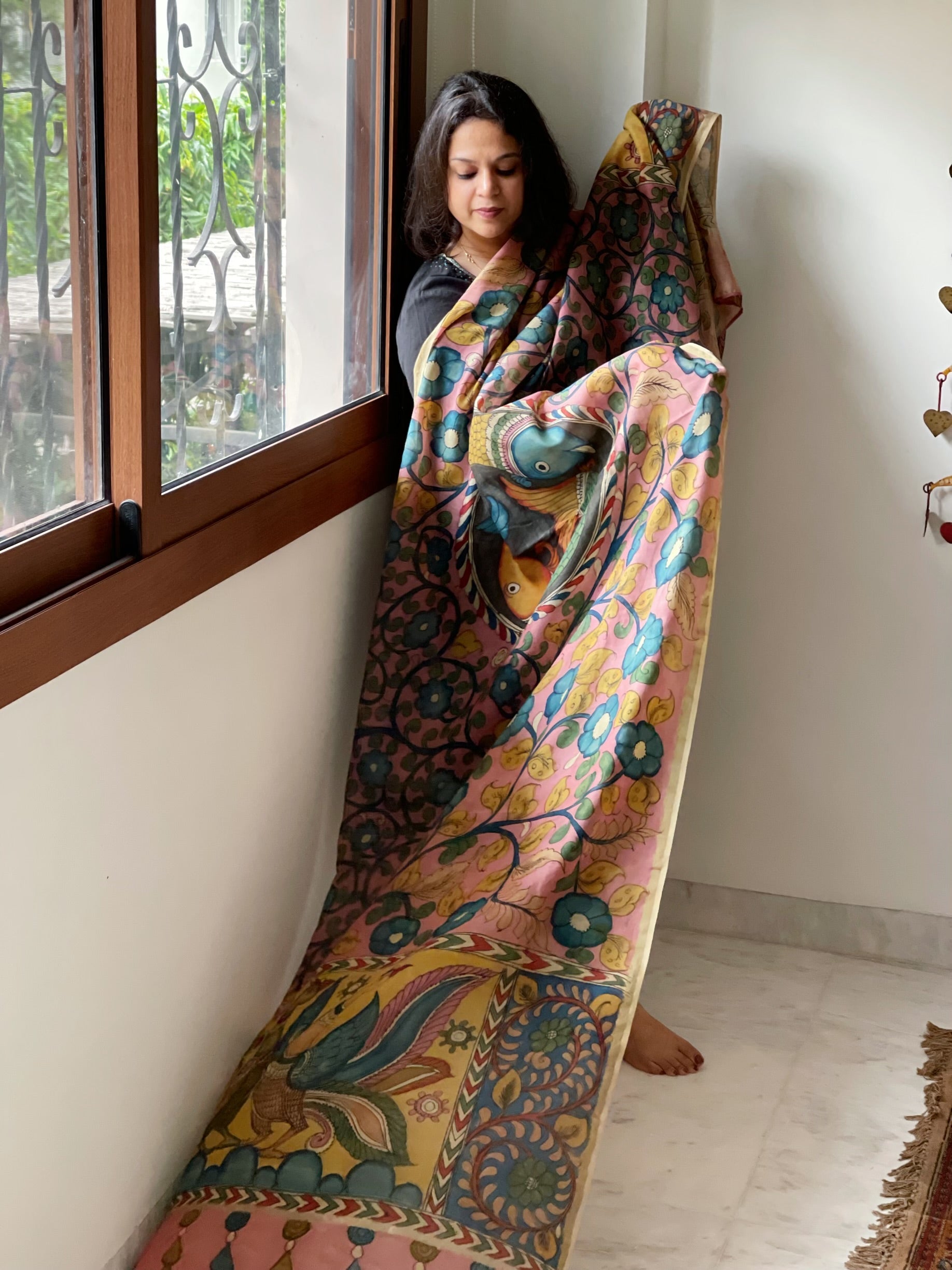 Handpainted Kalamkari Dupatta in Chanderi Silk - Masakalee