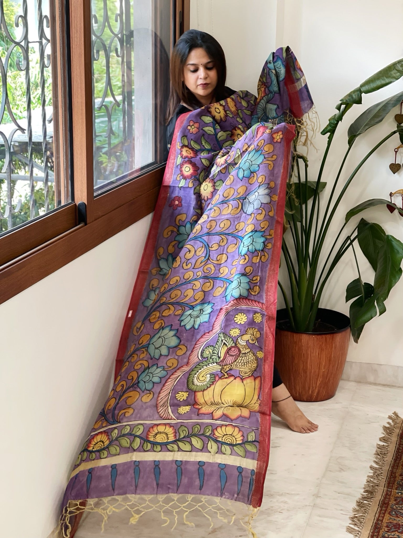 Handpainted Kalamkari Dupatta in Chanderi Silk - Masakalee