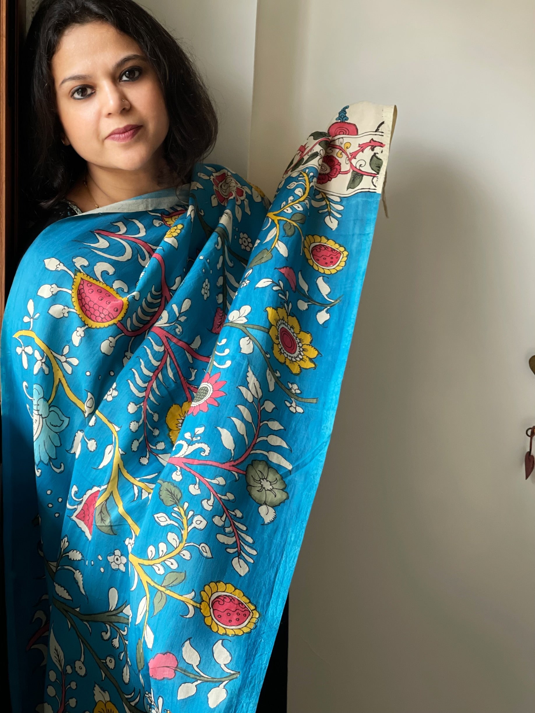 Handpainted Kalamkari Dupatta in Chennuri Silk - Masakalee