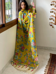 Handpainted Kalamkari Dupatta in Chennuri Silk - Masakalee