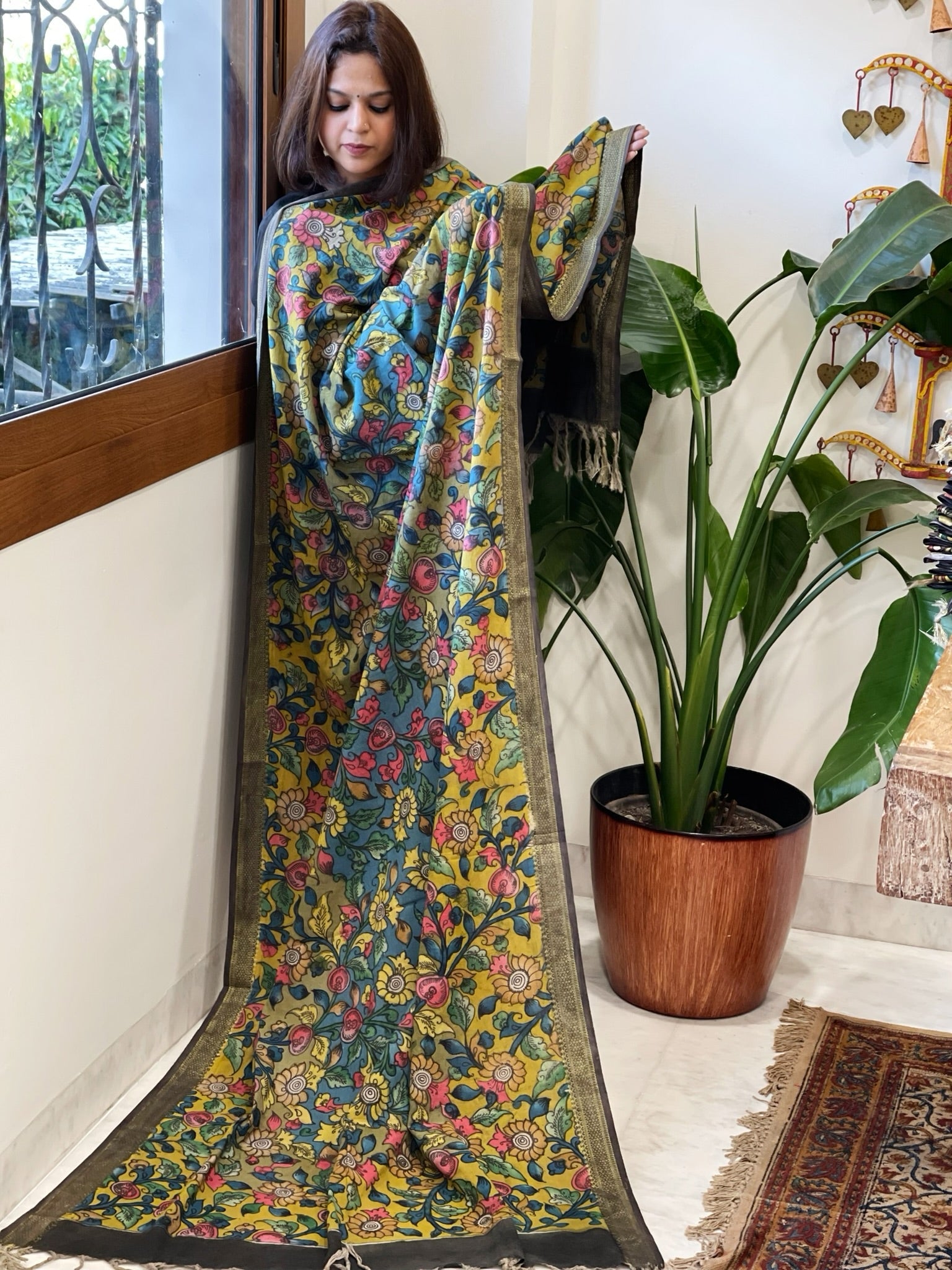 Handpainted Kalamkari Dupatta in Cotton - Masakalee