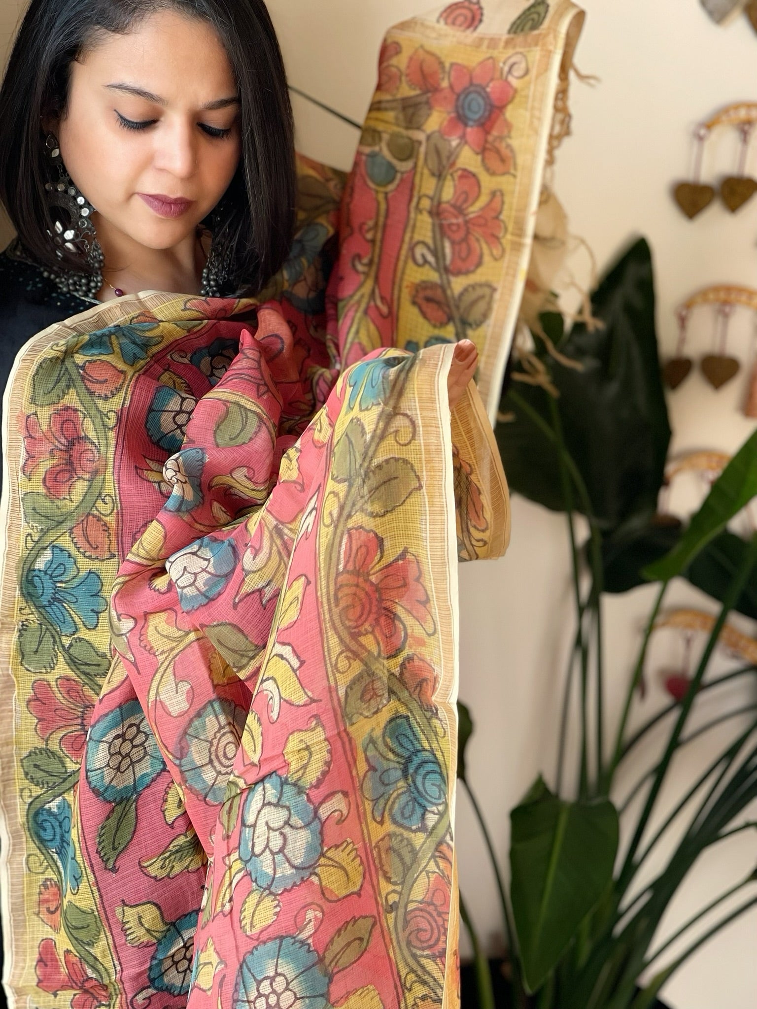 Handpainted Kalamkari Dupatta in Kota Cotton - Masakalee
