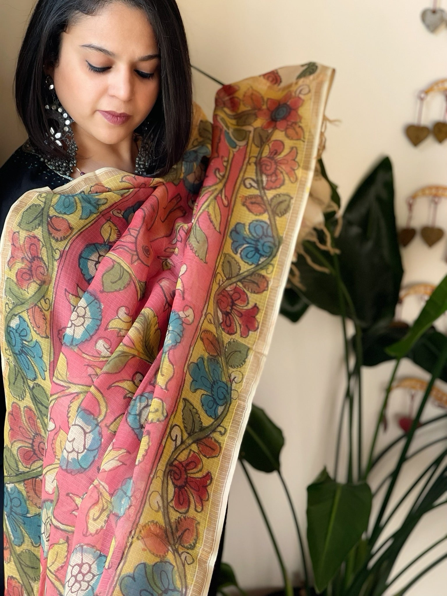 Handpainted Kalamkari Dupatta in Kota Cotton - Masakalee
