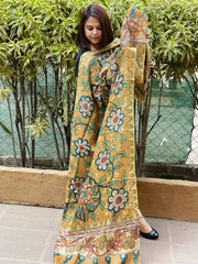 Handpainted Kalamkari Dupatta in Tussar Silk - Masakalee