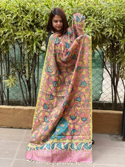 Handpainted Kalamkari Dupatta in Tussar Silk - Masakalee