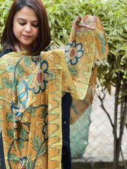 Handpainted Kalamkari Dupatta in Tussar Silk - Masakalee