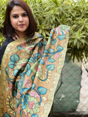 Handpainted Kalamkari Dupatta in Tussar Silk - Masakalee