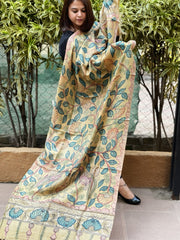 Handpainted Kalamkari Dupatta in Tussar Silk - Masakalee
