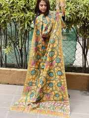 Handpainted Kalamkari Dupatta in Tussar Silk - Masakalee