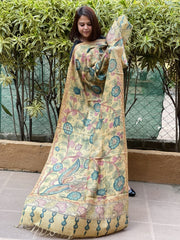 Handpainted Kalamkari Dupatta in Tussar Silk - Masakalee