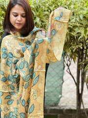 Handpainted Kalamkari Dupatta in Tussar Silk - Masakalee