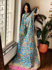 Handpainted Kalamkari Dupatta with Thread & Mirror Handwork in Chanderi Silk - Masakalee