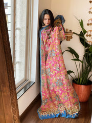 Handpainted Kalamkari Dupatta with Thread & Mirror Handwork in Chanderi Silk - Masakalee