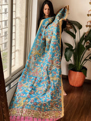 Handpainted Kalamkari Dupatta with Thread & Mirror Handwork in Chanderi Silk - Masakalee