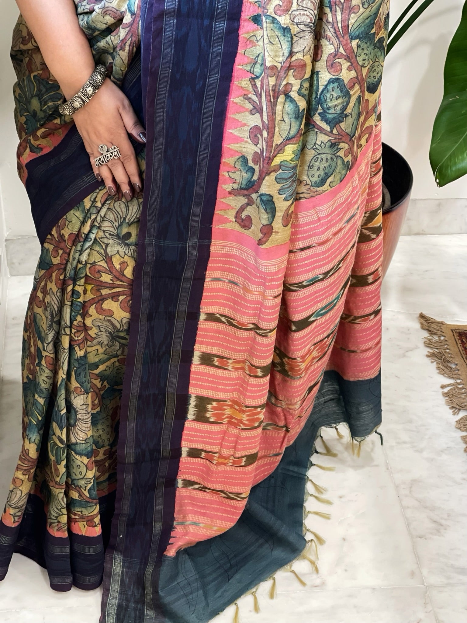 Handpainted Kalamkari Saree in Pure Tussar Silk - Masakalee