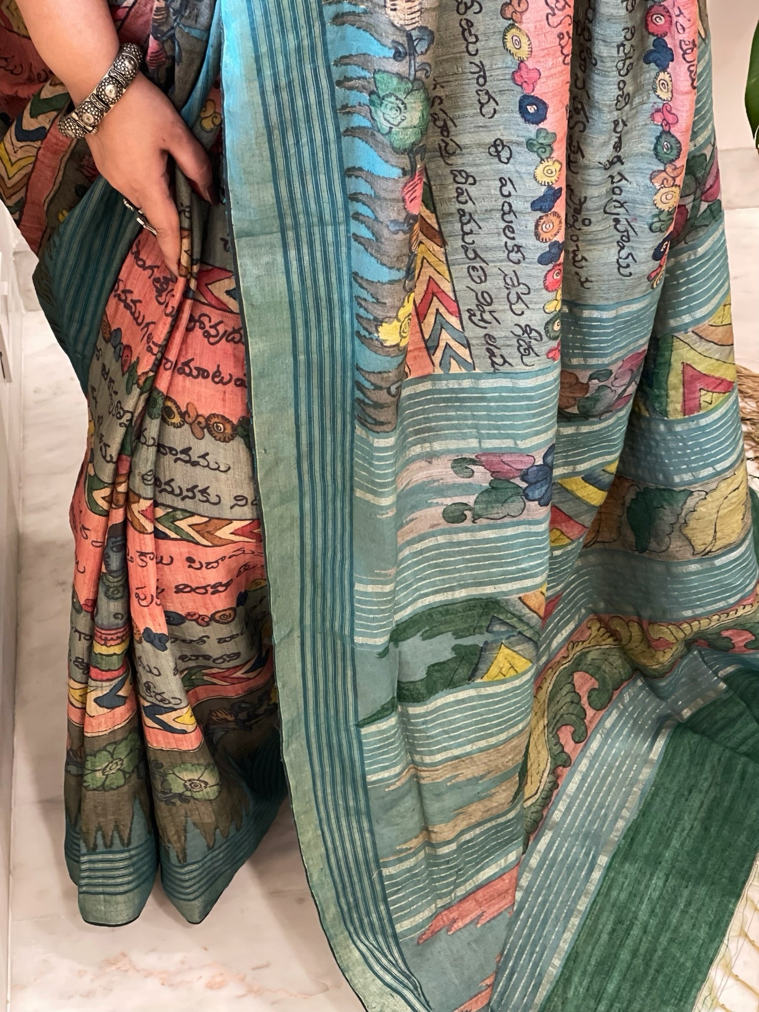 Handpainted Kalamkari Saree in Pure Tussar Silk - Masakalee