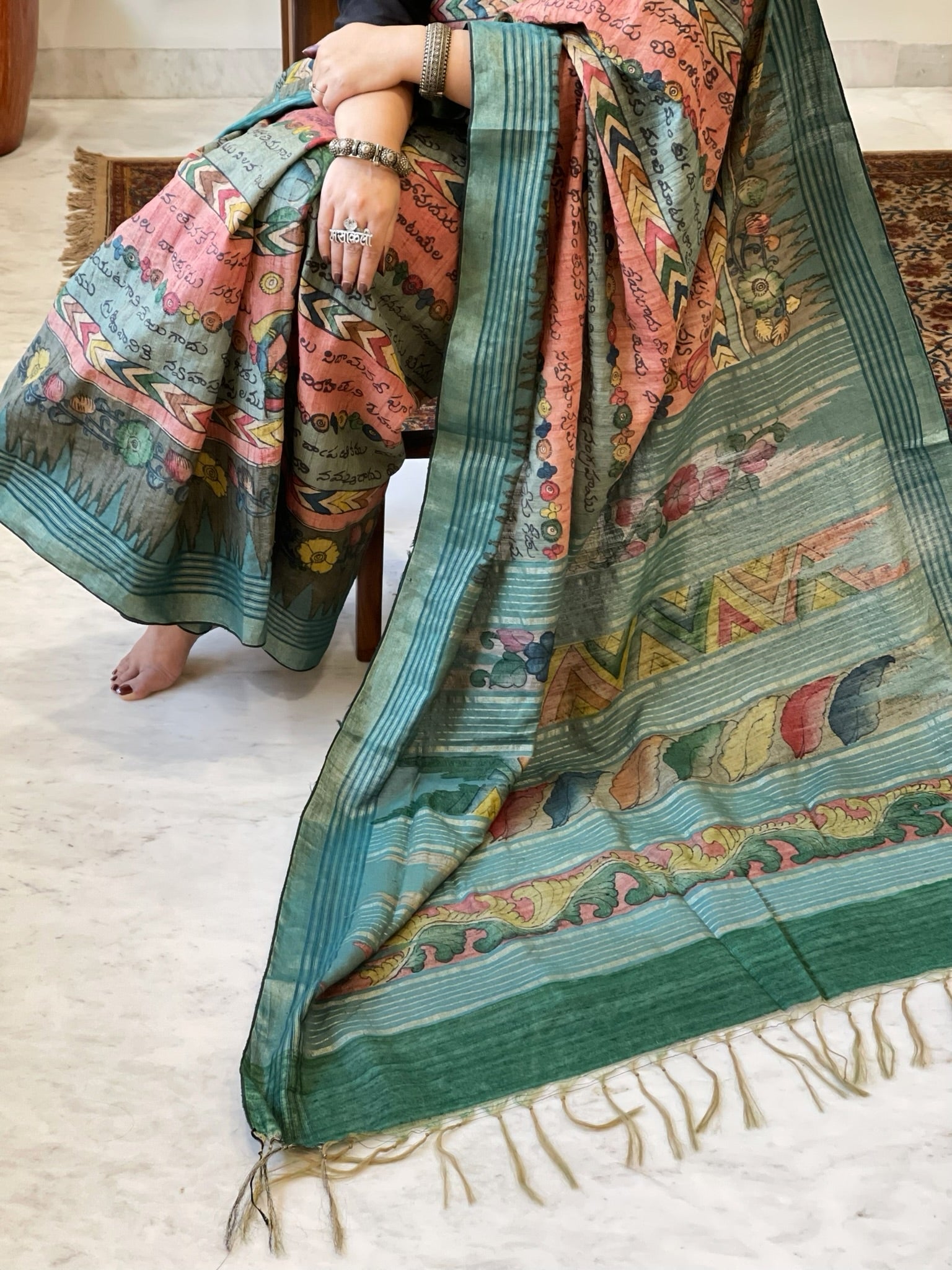 Handpainted Kalamkari Saree in Pure Tussar Silk - Masakalee
