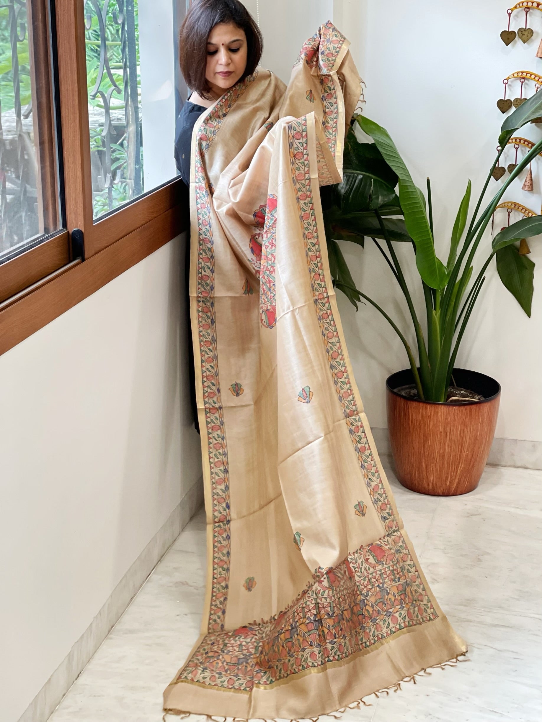 Handpainted Madhubani Dupatta in Pure Chanderi Silk - Masakalee