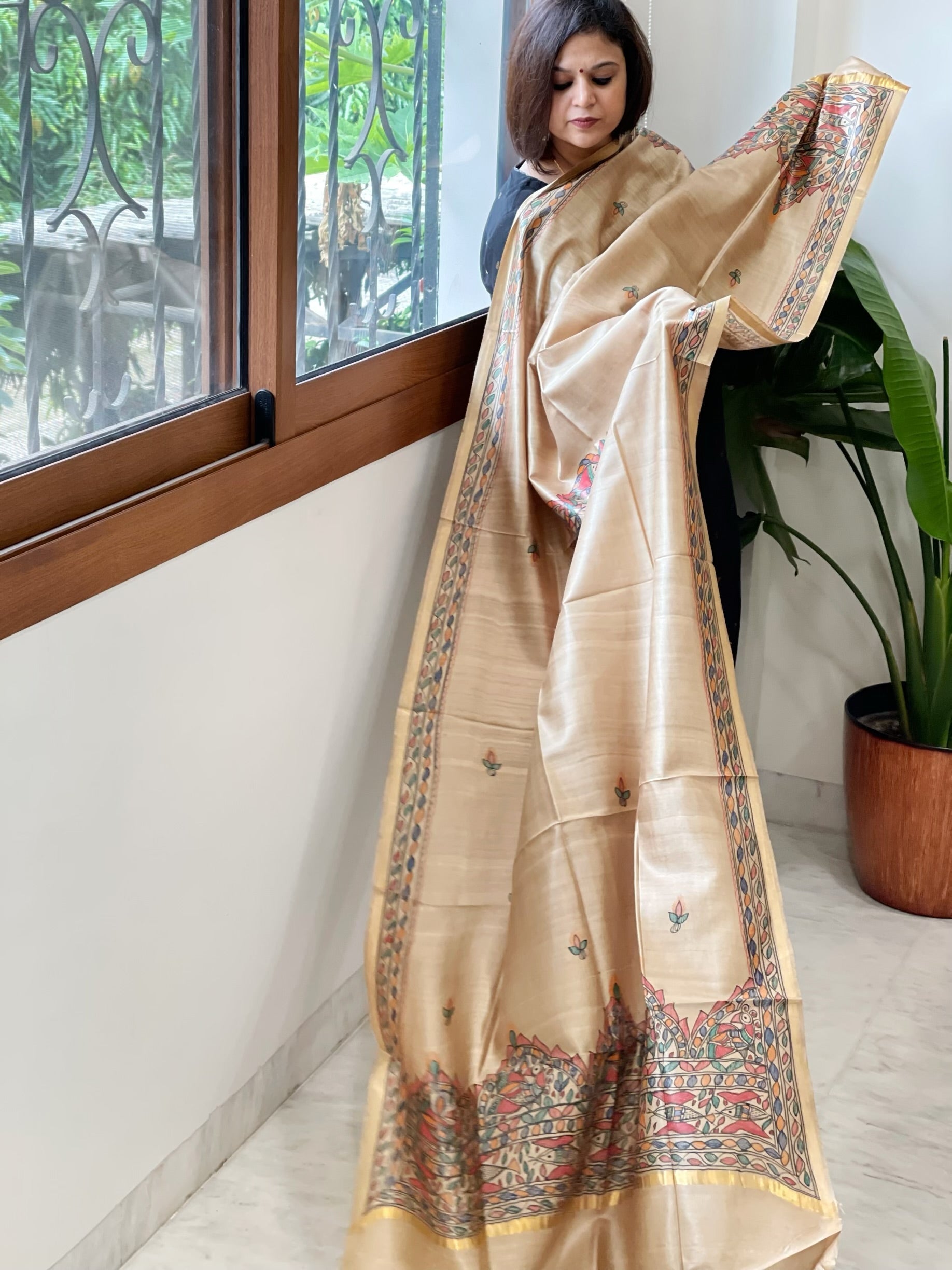 Handpainted Madhubani Dupatta in Pure Chanderi Silk - Masakalee
