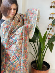 Handpainted Madhubani Dupatta in Pure Tussar Silk - Masakalee