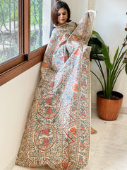 Handpainted Madhubani Dupatta in Pure Tussar Silk - Masakalee