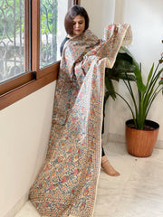 Handpainted Madhubani Dupatta in Pure Tussar Silk - Masakalee