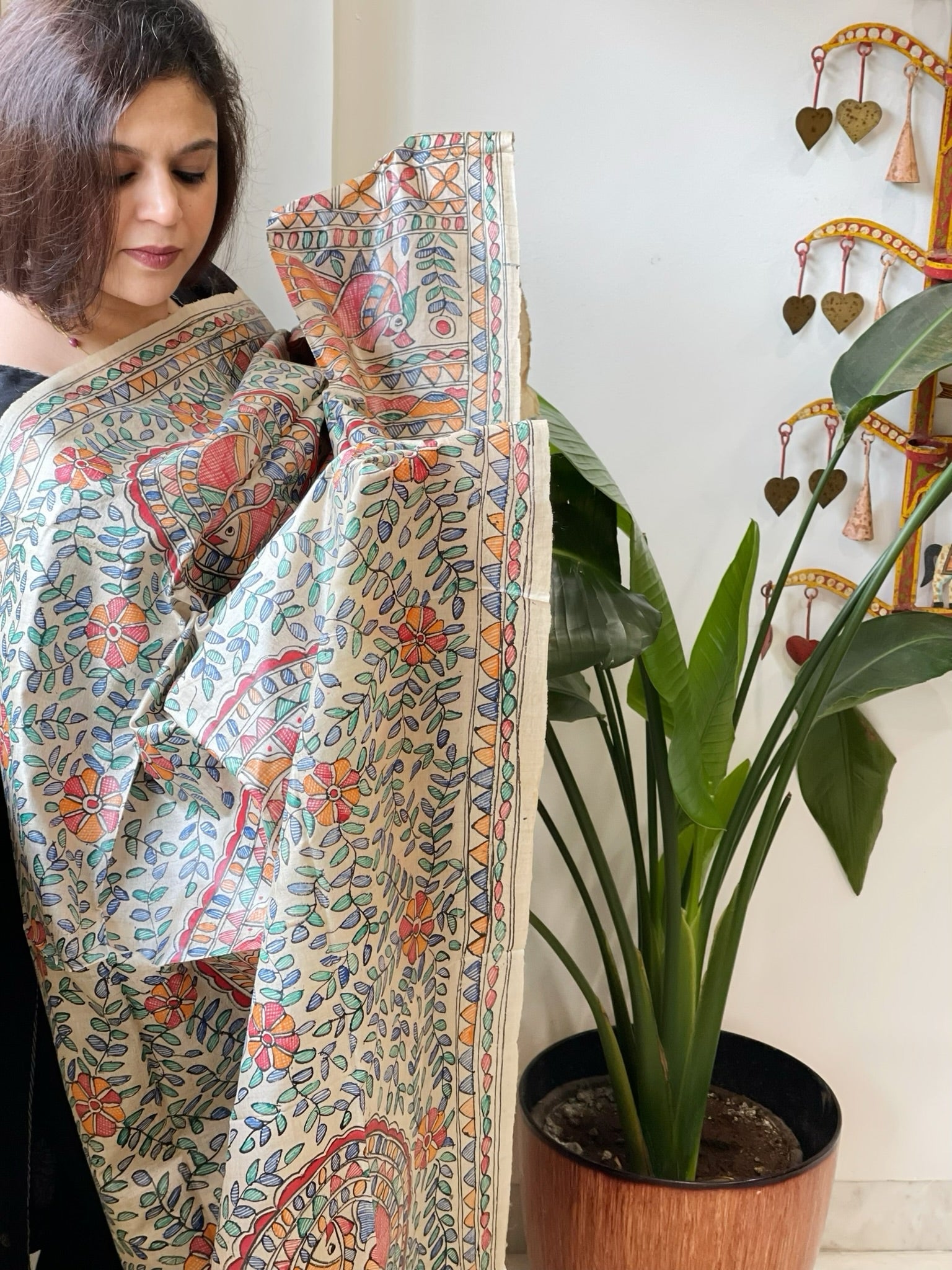 Handpainted Madhubani Dupatta in Pure Tussar Silk - Masakalee