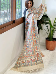 Handpainted Madhubani Dupatta in Pure Tussar Silk - Masakalee