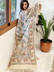 Handpainted Madhubani Dupatta in Pure Tussar Silk - Masakalee
